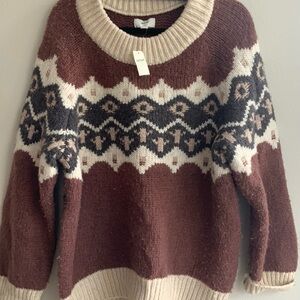 Aerie Brown and Cream Patterned Sweater